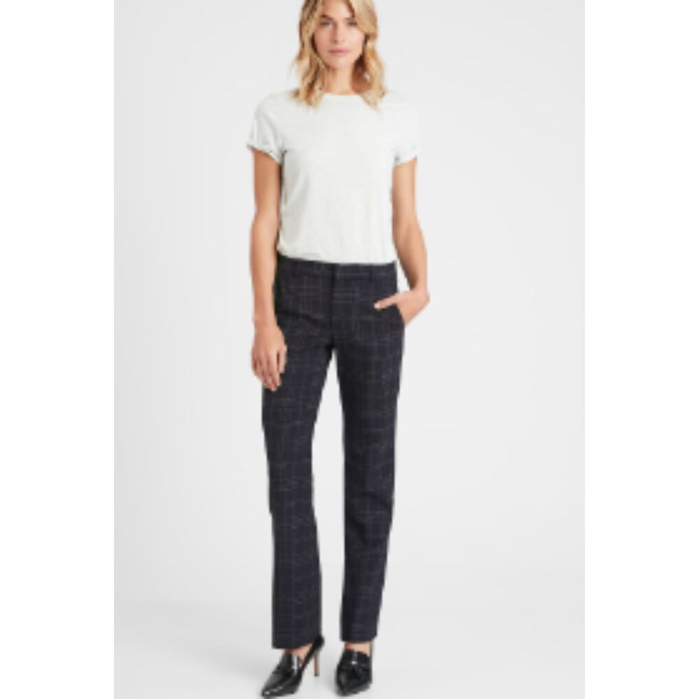 Banana Republic Logan Trouser-Fit Wool-Blend Pant Career Size 8S Blue Plaid